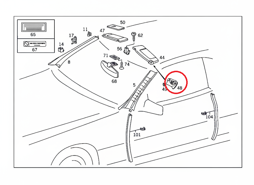 Mercedes_Benz_R129_sun_visor_trim_exploded_view