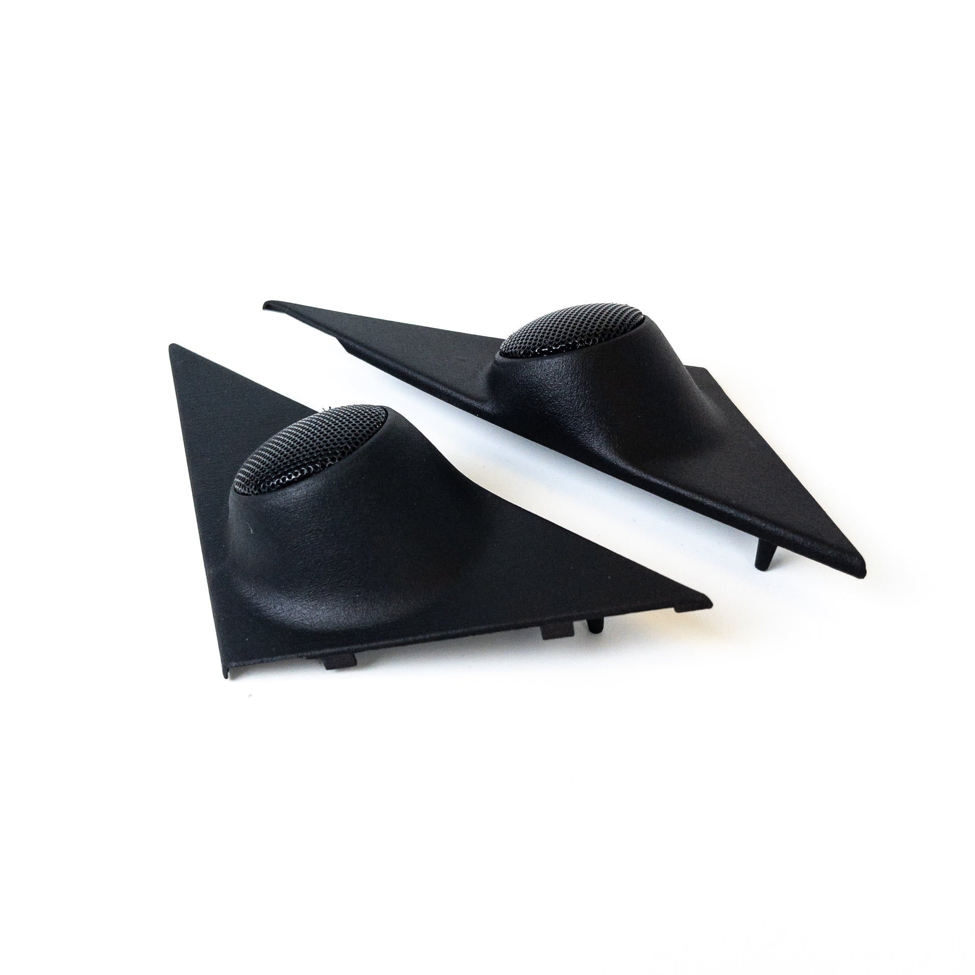BMW E30 3 Series side mirror triangle speaker covers angled view, SLS 3D printed Nylon 12