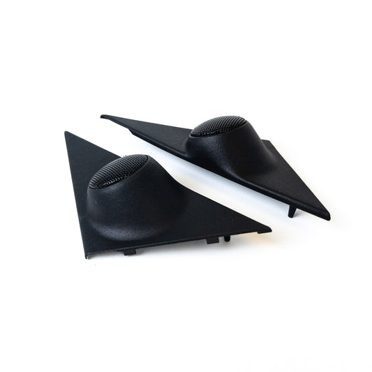 BMW E30 3 Series side mirror triangle speaker covers angled view, SLS 3D printed Nylon 12