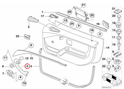 BMW Z3 E36 Türverkleidungsteile-Diagramm mit Position des Türgriffs 51418398733 51418398734