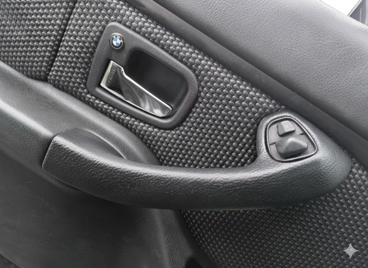 BMW Z3-Türzuziehgriff an der originalen Türverkleidung montiert, OEM-Optik wiederhergestellt