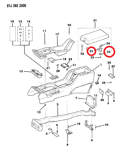 jeep_xj_center_console_exploded_view 1